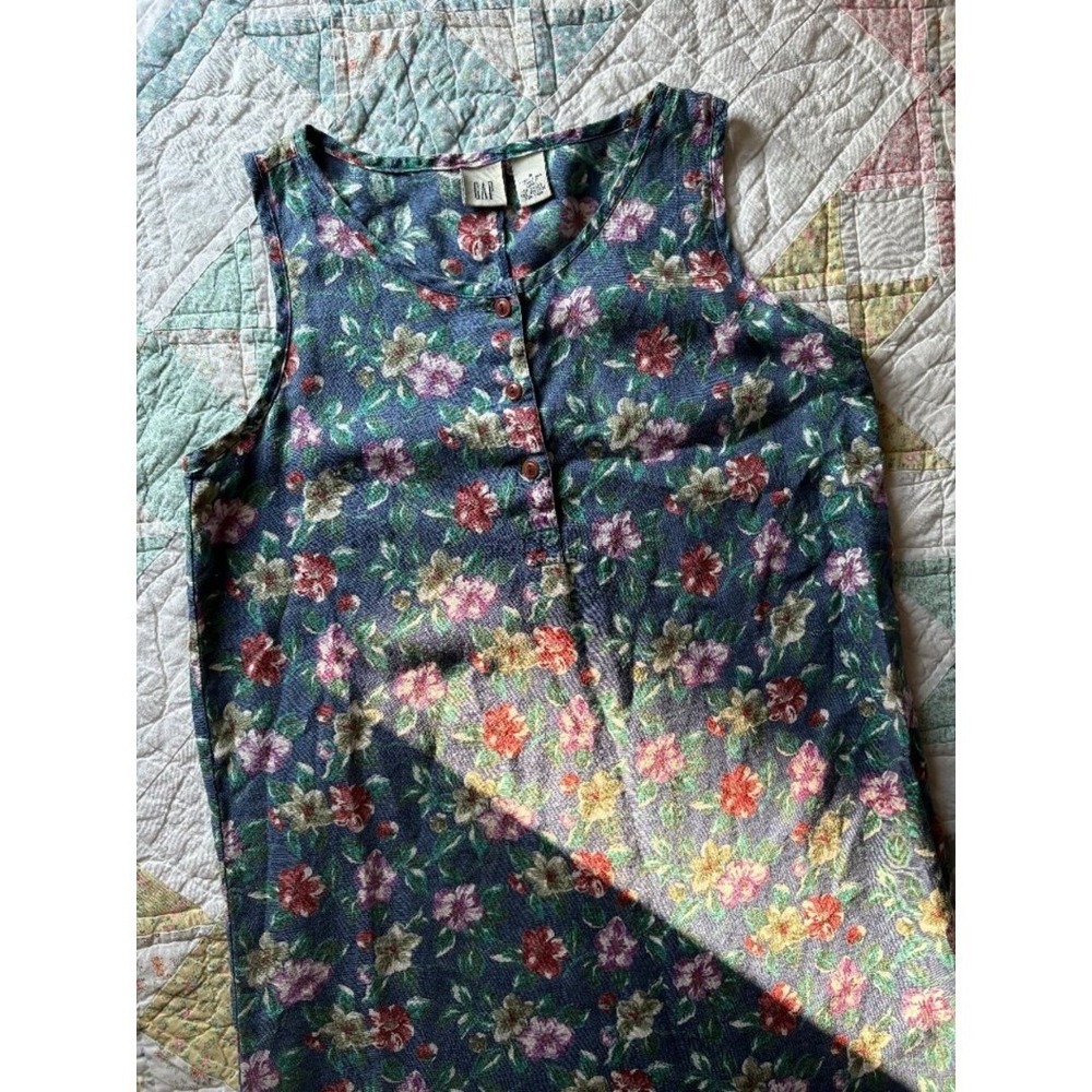 Vintage GAP 100% Linen Maxi Dress Small Floral 90s Y2K Cottagecore Dainty